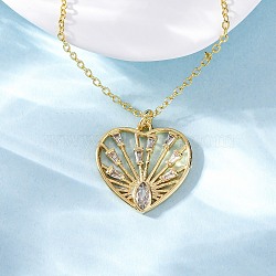 Brass Clear Cubic Zirconia Heart Pendant Necklaces for Women, Real 18K Gold Plated, 17.64 inch(44.8cm)(NJEW-S438-07E-G)