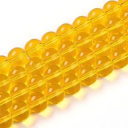 Transparent Glass Beads Strands, Round, Gold, 9.5~10mm, Hole: 1.5mm, about 40~42pcs/strand, 14.76~15.12 inch(37.5~38.4cm)(GLAA-T032-T10mm-24)