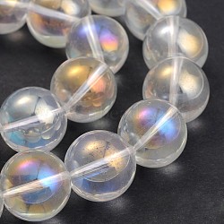 AB Color Plated Transparent Glass Round Bead Strands, Clear AB, 18mm, Hole: 2mm, about 22pcs/strand, 15.3 inch(EGLA-J057-AB01-18mm)