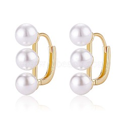 Triple Shell Pearl Beaded Hoop Earrings, Brass Jewelry for Women, Golden, 18x19.3mm, Pin: 1mm(JE1001A)
