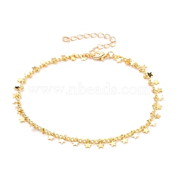 Brass Anklets, with Curb Chains and Lobster Claw Clasps, Star, Golden, 9-1/4 inch(23.5cm)(AJEW-AN00298)