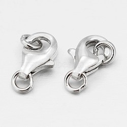 Sterling Silver Lobster Claw Clasps, Platinum, 8x5x2.5mm, Hole: 1.5mm(X-STER-O015-A-04)
