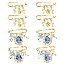 8Pcs 2 Style Alloy Enamel Cross & Resin Princess & Acrylic Bowknot Charms Safety Pin Brooches, Golden Iron Sweater Shawl Clips for Waist Pants Extender Clothes Dresses Decoration, Mixed Color, 31~46mm, 4Pcs/style(JEWB-AB00009)
