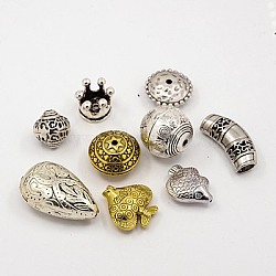 Tibetan Style Alloy Beads, Mixed Shapes, Mixed Color, 14~37x9~30x8~24mm, Hole: 1.5~6mm(TIBEB-MSMC008-02)