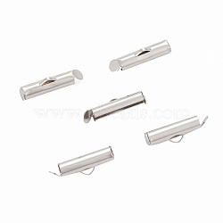 Iron Slide On End Clasp Tubes, Cadmium Free & Lead Free, Slider End Caps, Platinum, 5.5x10x4mm, Hole: 1mm, 3mm Inner Diameter(IFIN-R212-1.0cm-P)