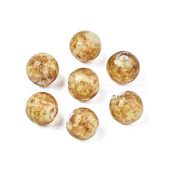 Handmade Gold Sand Lampwork Beads, Round, Goldenrod, 9~10x9~10mm, Hole: 1.5mm(LAMP-T016-10H)