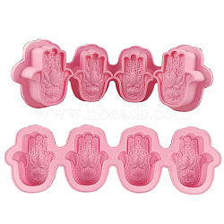 Hamsa Hand Soap Silicone Molds, for Handmade Soap Making, 4 Cavities, Pink, 337x107x30mm(SIMO-PW0001-436B)