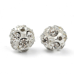 Rhinestone Beads, Grade A, Nickel Free, 12 Facets, Round, Silver Color Plated, Clear, Size: about 10mm in diameter, hole:1mm(RSB11C14)