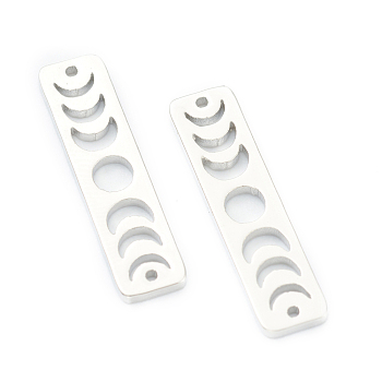 Brass Moon Phase Bar Links, Long-Lasting Plated, Rectangle, Real Platinum Plated, 20x5x1mm, Hole: 0.7mm