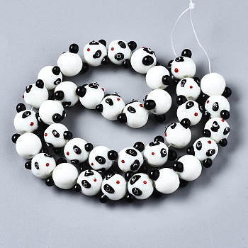 Handmade Bumpy Lampwork Beads Strands, Panda, White, 14~15x16~18x15mm, Hole: 2.5mm, about 35pcs/strand, 18.50 inch(47cm)