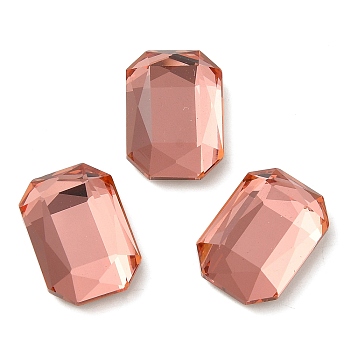 Glass Rhinestone Cabochons, Flat Back & Back Plated, Faceted, Rectangle, Padparadscha, 14x10x4.50mm