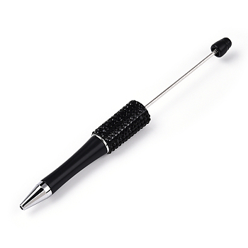 Beadable Pen, Plastic Ball-Point Pen, with Iron Rod & Rhinestone & ABS Imitation Pearl, for DIY Personalized Pen with Jewelry Beads, Black, 150x15mm