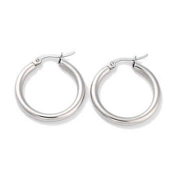 Ring 304 Stainless Steel Hoop Earrings for Women Men, Stainless Steel Color, 9 Gauge, 26x3mm, Pin: 0.6mm