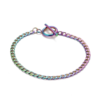Ion Plating(IP) Rainbow Color 304 Stainless Steel Chain Bracelets for Women or Men, Curb Chain Bracelets, 8 inch(20.45cm)