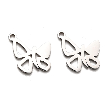 316 Surgical Stainless Steel Charms, Laser Cut, Butterfly Charm, Stainless Steel Color, 14.5x14.5x1mm, Hole: 1.6mm