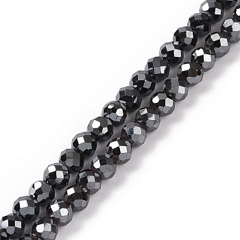 Electroplate Non-magnetic Synthetic Hematite Beads Strands, Grade A, Faceted, Round, Original Color, 4mm, Hole: 1mm, about 105pcs/strand, 15.7 inch(40cm)