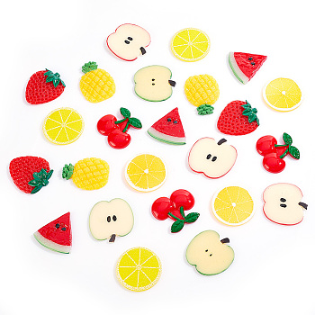 24Pcs 8 Styles Fruit Theme Plastic Cabochons, Mixed Shapes, 45~54x40~48x7.5~9mm, 3pcs/style
