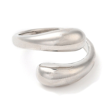 Brass Teardrop Open Cuff Ring for Women, Cadmium Free & Lead Free, Platinum, US Size 7 1/4(17.5mm)
