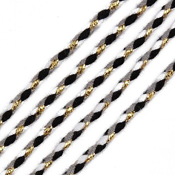 Tri-color Polyester Braided Cords, with Gold Metallic Thread, for Braided Jewelry Friendship Bracelet Making, Dark Gray, 2mm, about 100yard/bundle(91.44m/bundle)