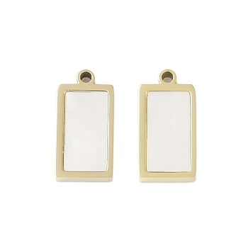 Natural Shell Charms, Ion Plating(IP) 304 Stainless Steel Charms, Manual Polishing, Real 18K Gold Plated, Rectangle, 13.5x6.5x2mm, Hole: 1.2mm