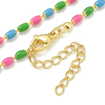 Brass Enamel Column Link Chain Necklaces, Real 18K Gold Plated, Lead Free & Cadmium Free & Nickel Free, Long-Lasting Plated, Colorful, 17.60~18.11 inch(44.7~46cm)