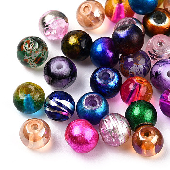 Mixed Style & Mixed Color Round Spray Painted Glass Beads, 6mm, Hole: 1mm, about 200pcs/bag