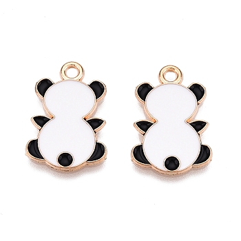 Panda Theme Alloy Enamel Pendants, Light Gold, Lead Free & Cadmium Free, White, 20.5x14x1mm, Hole: 1.8mm