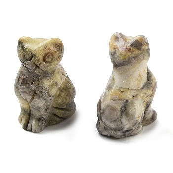 Natural Crazy AgateCarved Figurines, for Home Office Desktop Decoration, Cat, 10.5~13x16~18x21.5~23.5mm