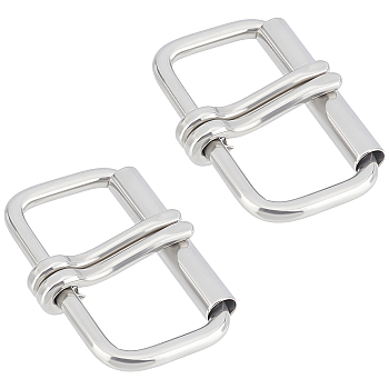 Stainless Steel Roller Buckles, 2 Piece Pin Buckle for Men DIY Belt Accessories, Rectangle, Stainless Steel Color, 73.5x48.5x13.5mm