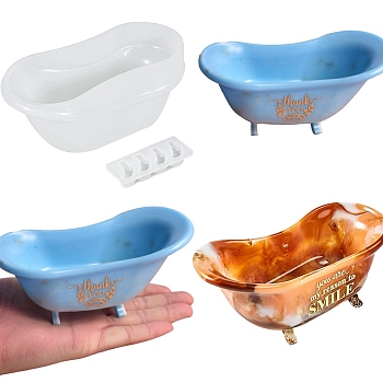 Bathtub-shaped Soap Dish Food Grade Silicone Molds, Resin Casting Molds, for Storage Box Making, White, 63~150x27~68x7~63mm, 2pcs/set