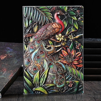 3D Embossed PU Leather Notebook, A5 Peacock Pattern Journal, for School Office Supplies, Multi-color, 215x145mm