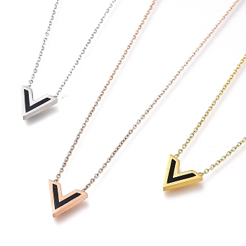 304 Stainless Steel Initial Pendant Necklaces, with Plastic and Lobster Claw Clasps, Letter V, Mixed Color, 17-1/2 inch(44.5cm)