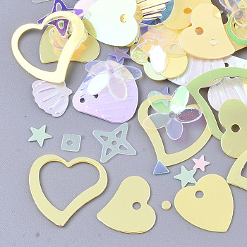 Ornament Accessories, PVC Plastic Paillette/Sequins Beads, Mixed Shapes, Yellow, 3~13x3~13x0.4~1.5mm, Hole: 0.9~1.4mm