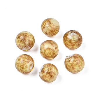 Handmade Gold Sand Lampwork Beads, Round, Goldenrod, 9~10x9~10mm, Hole: 1.5mm