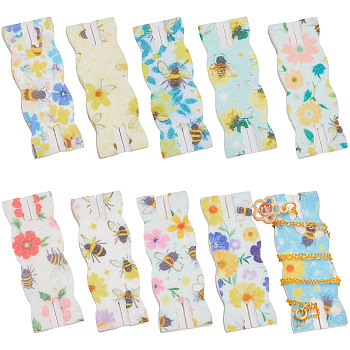 10Pcs 10 Styles Flower Printed Felt Necklace Display Cards, Rectangle, Mixed Color, 6.35x2.4x0.4cm, 1pc/style