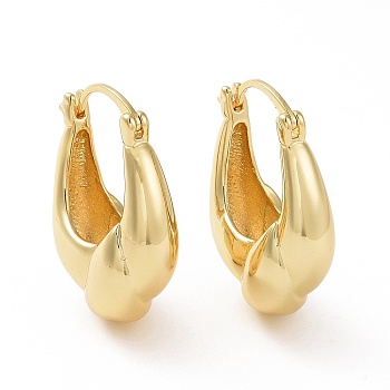 Brass Twist Teardrop Hoop Earrings for Women, Real 18K Gold Plated, 27.5x19x9.5mm, Pin: 16x0.8~1.6mm