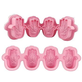 Hamsa Hand Soap Silicone Molds, for Handmade Soap Making, 4 Cavities, Pink, 337x107x30mm