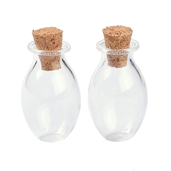 Oval Glass Cork Bottles Ornament, Glass Empty Wishing Bottles, DIY Vials for Pendant Decorations, Clear, 15.5x26~30mm