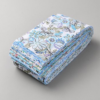40Pcs 20 Styles Flower Pattern Cotton Fabric for Quilting and Sewing, Sky Blue, 500x65x0.2mm, 2pcs/style