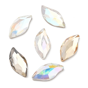 K5 Glass Rhinestone Cabochons, Flat Back & Back Plated, Faceted, Leaf, Mixed Color, 20x9.5x4.5mm
