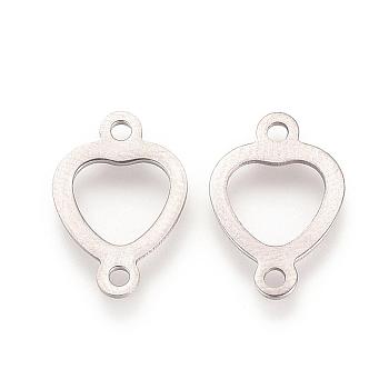 201 Stainless Steel Links connectors, Heart, Stainless Steel Color, 16.5x11x1mm, Hole: 1.5mm