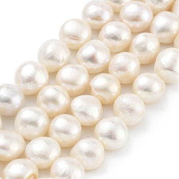 Natural Cultured Freshwater Pearl Beads Strands, Two Sides Polished, PapayaWhip, 11~13mm, Hole: 0.6mm, about 15pcs/strand, 6.30~6.69 inch(16~17cm)