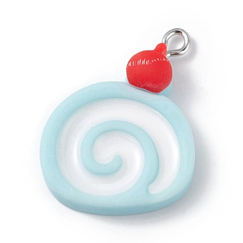Opaque Resin Imitation Food Pendants, with Platinum Tone Iron Loops, Bread, Light Blue, 31x21.5x7mm, Hole: 2mm