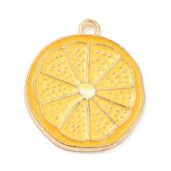 Alloy Enamel Pendants, Light Gold, Lemon Slices Charm, Gold, 22.5x20x1mm, Hole: 2mm