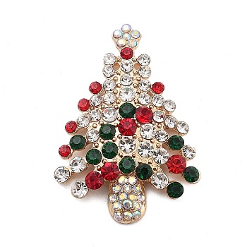 Christmas Alloy Rhinestone Cabochons, Golden, Christmas Tree, 39.5x28x5mm