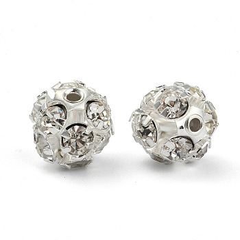 Rhinestone Beads, Grade A, Nickel Free, 12 Facets, Round, Silver Color Plated, Clear, Size: about 10mm in diameter, hole:1mm