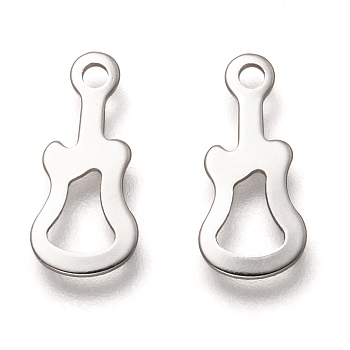 201 Stainless Steel Charms, Laser Cut, Hollow, Guitar, Stainless Steel Color, 13.5x6.5x0.5mm, Hole: 1.4mm