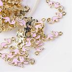 Sea Horse Alloy Enamel Pendants, Pink, Light Gold, 21x10x1.5mm, Hole: 1.6mm(X-ENAM-Q033-38A)