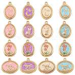 32Pcs 16 Styles Alloy Enamel Pendants, Oval Charms, Golden, Mixed Shapes, 20~23x15.5~22x2~2.5mm, Hole: 1.6mm, 2pcs/style(ENAM-FS0004-49)
