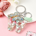 Resin & Acrylic & Faux Suede Tassel Keychain, with Alloy Clasp and Iron Rings, Letter W, 0.9cm(KEYC-YW00126-23)